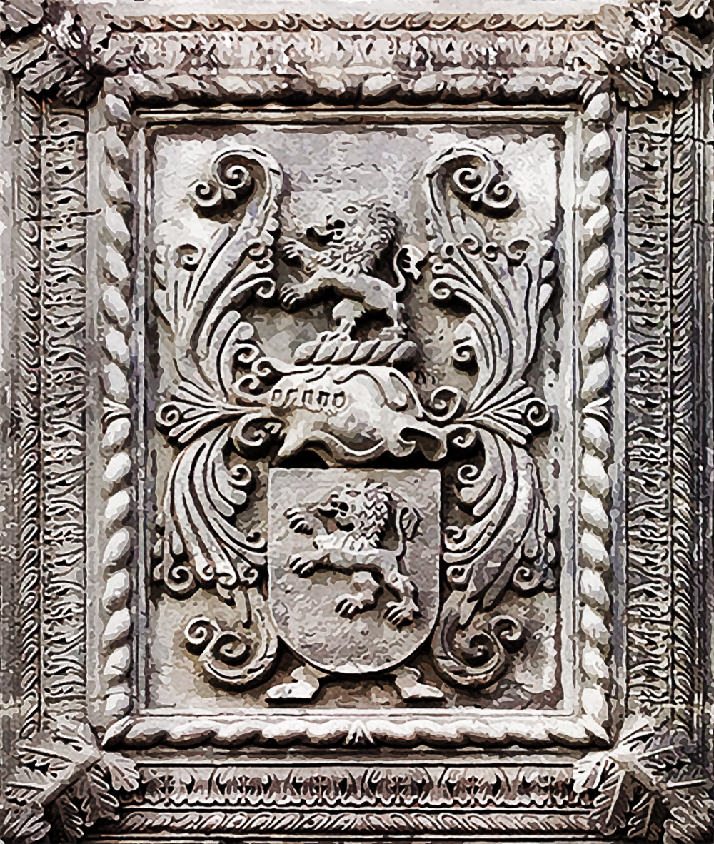 Brasão da família Bittencourt, na fachada do Palácio Bettencourt, em Angra do Heroísmo, Açores